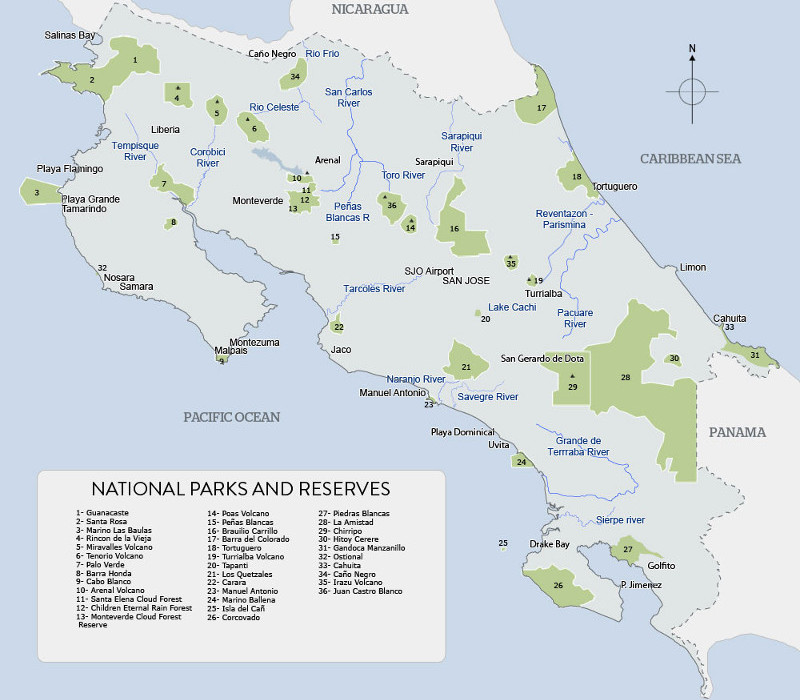 National parks in Costa Rica map